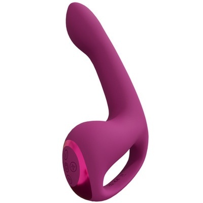Vibrador roxo em silicone com botões de controlo circulares na base