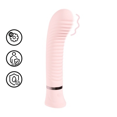 Vibrador cor-de-rosa claro com textura ondulada e curvada