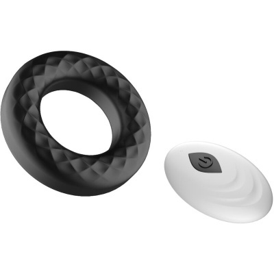 Anel preto de silicone com textura de diamantes e controlo remoto branco oval com botão