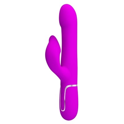 Vibrador rosa em silicone com design anatómico.