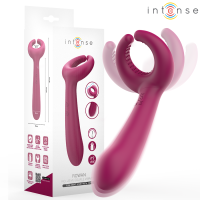 Vibrador rosa em silicone com caixa branca e texto Intense