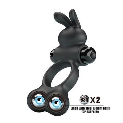 anel preto silicone formato coelho com bolas de peso aço 33g cada