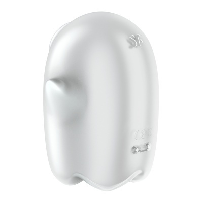 Dispositivo branco oval com símbolos em relevo