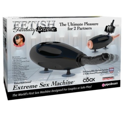 Caixa do produto Fetish Fantasy Extreme International Extreme Sex Machine, preto com rosa