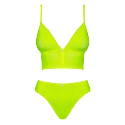 Conjunto de lingerie verde néon com soutien triangular e cueca alta