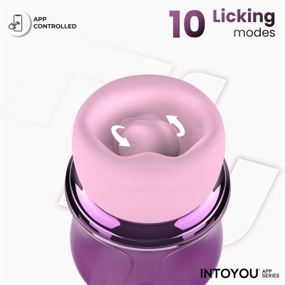 Dispositivo rosa e roxo com controlo por app e 10 modos de lambida