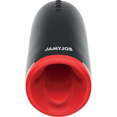 Soquete masculino preto com interior vermelho e texto JAMYJOB