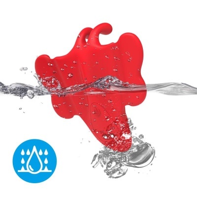 Objeto vermelho em água com ícone azul de gota de água