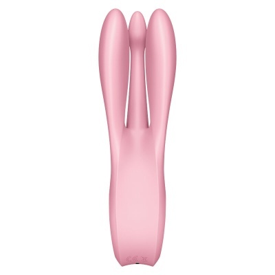 Dispositivo rosa com três protuberâncias arredondadas e acabamento liso