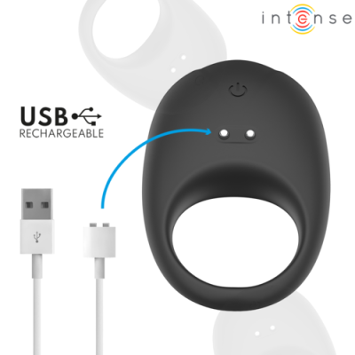 Anel vibratório sexual preto com carregamento USB e cabo USB branco