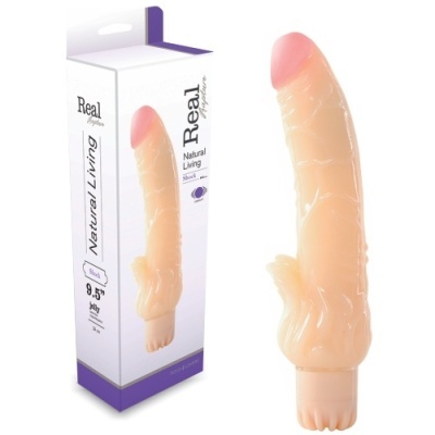 Vibrador realista cor pele com base e embalagem