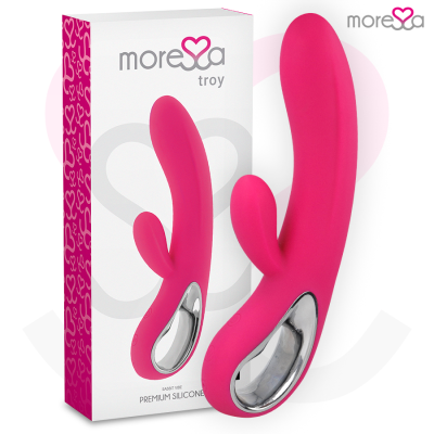 Vibrador rosa em silicone com embalagem branca e rosa