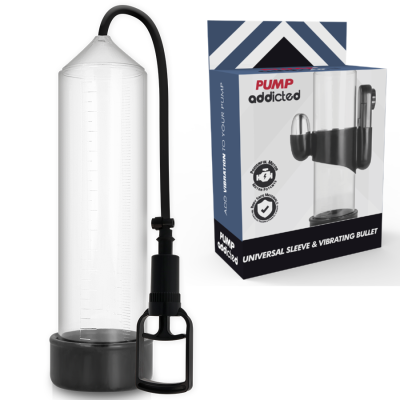 Bomba de silicone transparente com base preta e caixa do produto PUMP addicted
