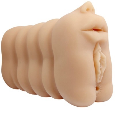 Produto anatómico em silicone cor de pele com boca, nariz, órgãos genitais e ânus
