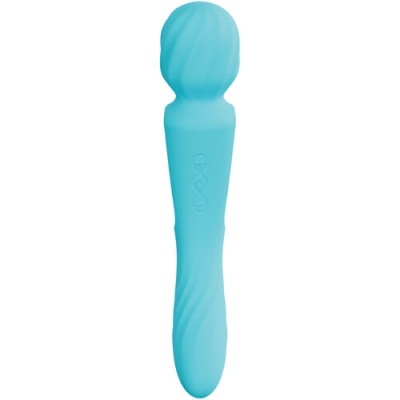Vibrador azul claro com botões e textura em espiral