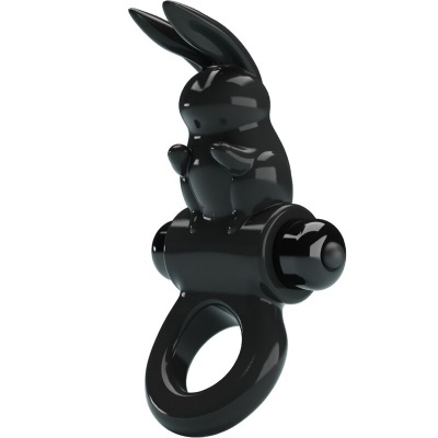 Anel vibratório preto com coelho no topo