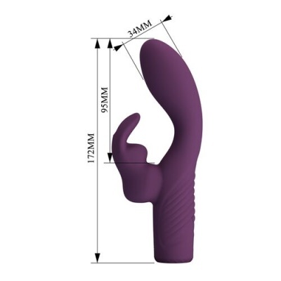 Vibrador roxo com duas extensões e medidas indicadas