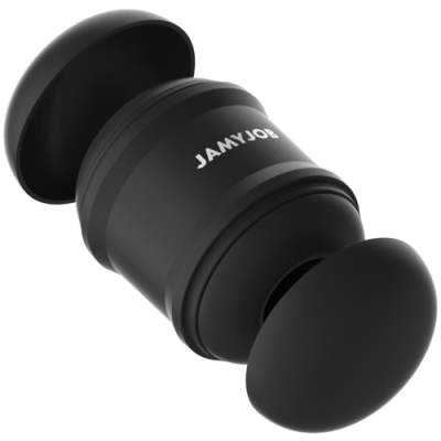 Dispositivo cilíndrico preto com marca JAMYJOB e extremidades arredondadas