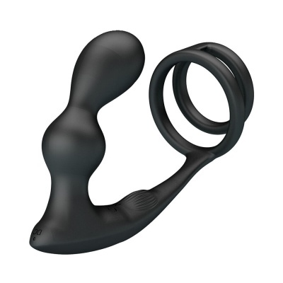Dispositivo preto de silicone com esferas e argolas em fundo branco