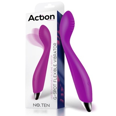 Vibrador flexível para ponto G em silicone roxo com embalagem branca