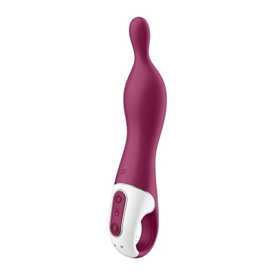 Vibrador vinho com punho branco e botões