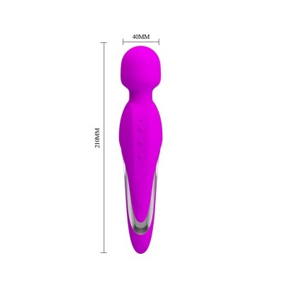 Massageador vibratório rosa com detalhes prateados em fundo branco