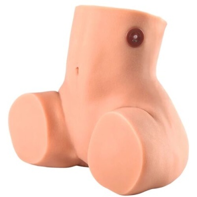 Simulador anatómico em silicone cor de pele com botão castanho