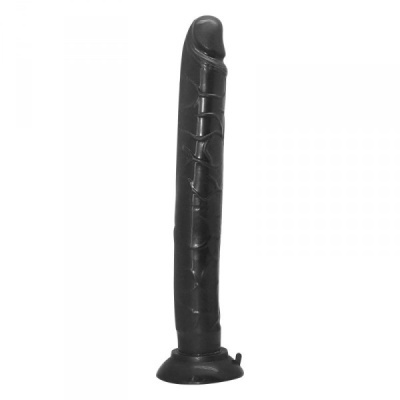 Vibrador preto com base de ventosa em fundo branco