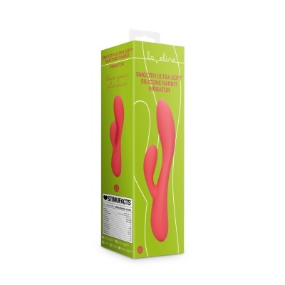 Caixa verde com vibrador coelho rosa e texto em rosa e branco