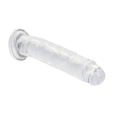 Dildo transparente com base larga e textura detalhada