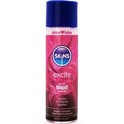 Frasco de lubrificante SKINS excite rosa com tampa azul