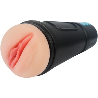 Masturbador masculino tipo vagina silicone bege com caixa preta cilíndrica