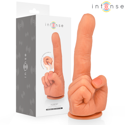 Produto estimulação G Point em forma de mão com dedo indicador estendido na cor pele com embalagem Intense
