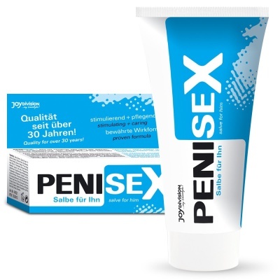 Creme PENISEX para homem em embalagem branca e azul com texto