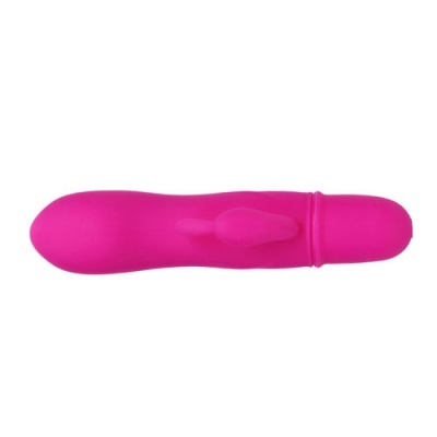 Vibrador cor-de-rosa em silicone com apêndice menor