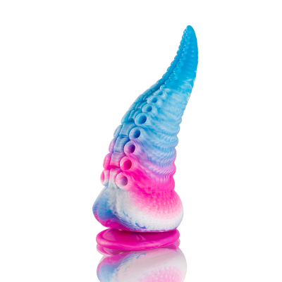 Tentáculo de silicone azul, rosa e branco com ventosa na base