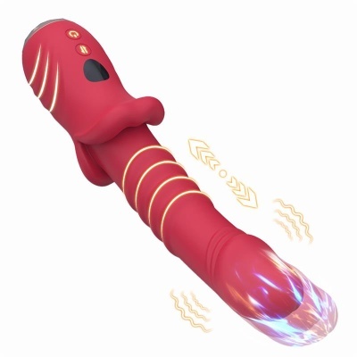 Vibrador vermelho com luzes e textura ondulada