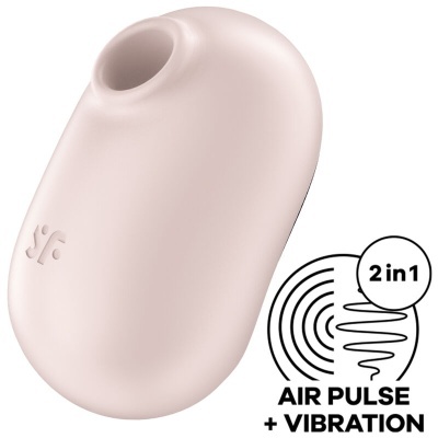 Dispositivo de estimulação pessoal bege claro com bocal oval e texto AIR PULSE + VIBRATION 2in1