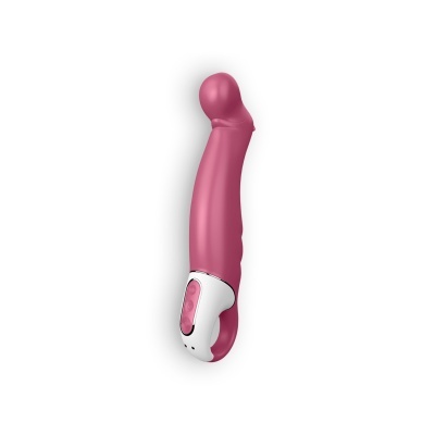 Vibrador rosa anatómico com punho branco e botões cor-de-rosa