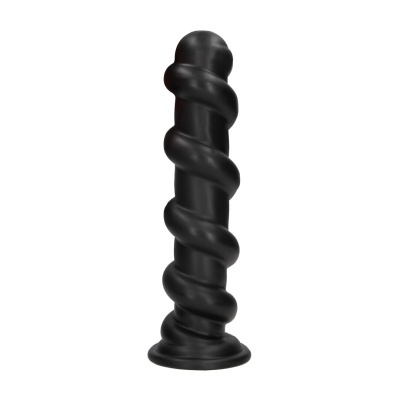 Produto cilíndrico preto com espiral em relevo e base circular
