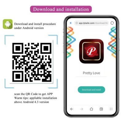 Código QR e smartphone mostrando app Pretty Love para download