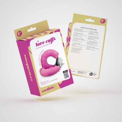 Embalagens de algemas rosa com peluche e texto love cuffs