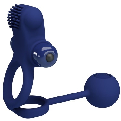 Dispositivo azul escuro de silicone com anéis e cerdas