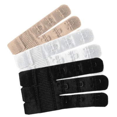 Extensores para sutiã bege, branco e preto com ganchos ajustáveis