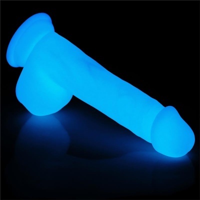 Dildo azul fosforescente no escuro