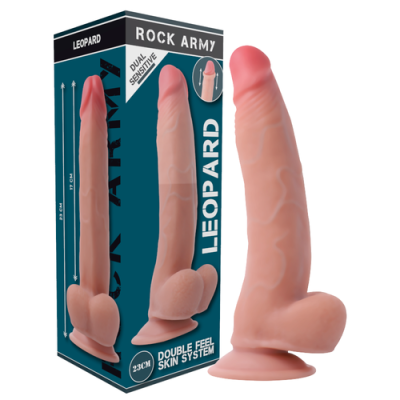 Dildo realista cor de pele com base de ventosa e embalagem azul