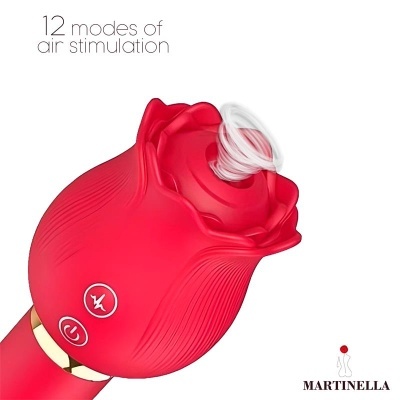 Vibrador vermelho silicone em forma de rosa com 12 modos de estimulação de ar