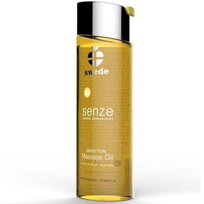 Frasco transparente com óleo de massagem amarelo Swede Senze