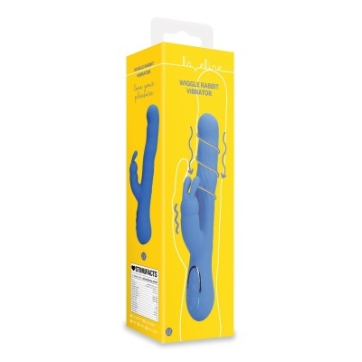 Embalagem amarela com vibrador azul Wiggle Rabbit Vibrator
