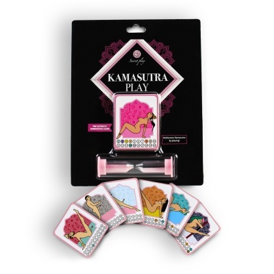 Jogo Kamasutra Play em embalagem preta com cartas coloridas e ampulheta